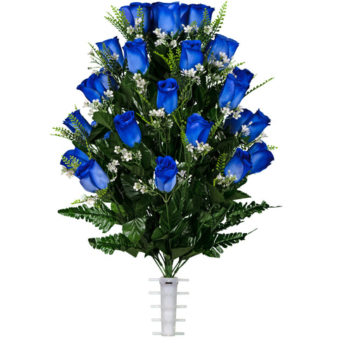 F12 - Deluxe Dark Blue Roses with Lily Grass Ground Vase Arrangement