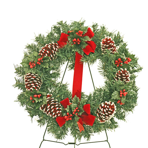 09 - Deluxe White-Tipped Red Cone Wreath & Bow