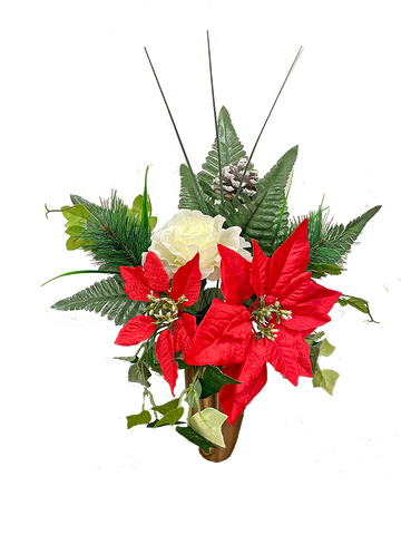 C2 - Christmas Crypt Vase Flowers with red poinsettia