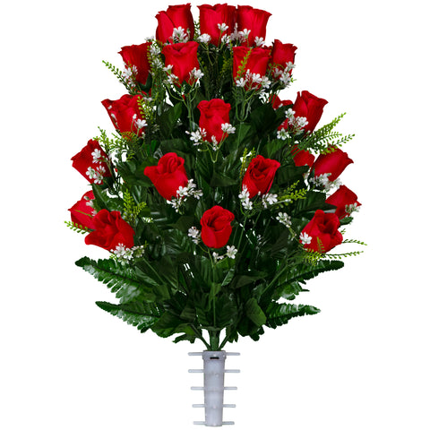 F14 - Deluxe Red Roses and Baby's Breath Ground Vase Arrangement