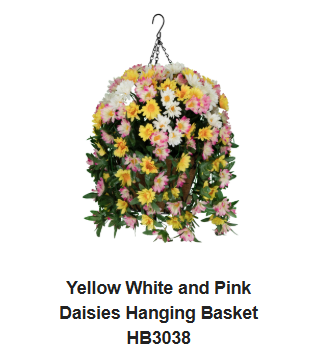 Yellow White and Pink Daisies Hanging Basket (HB3038)