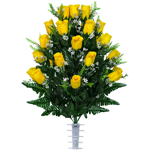F13 - Deluxe Yellow Roses with Baby's Breath Ground Vase Arrangement
